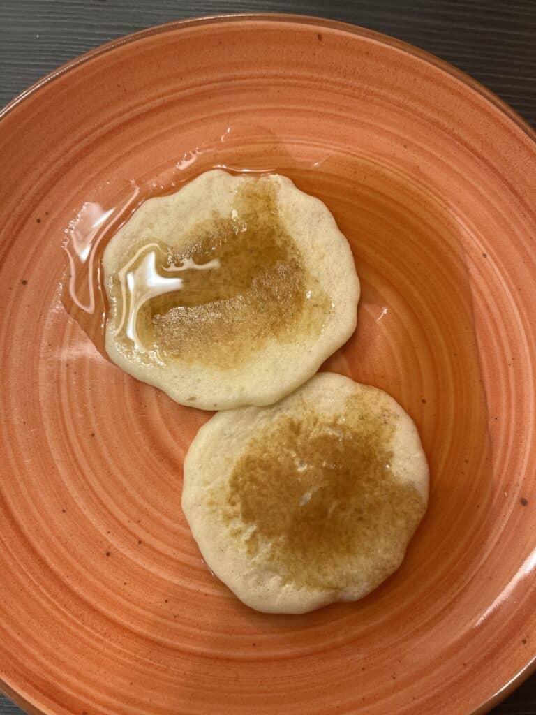 The pancakes from the pancake machine.