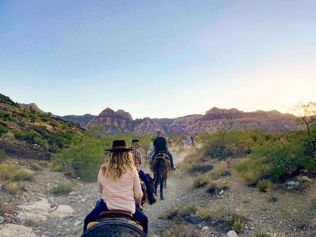 A picture of a group of horseriders in red rock canyon