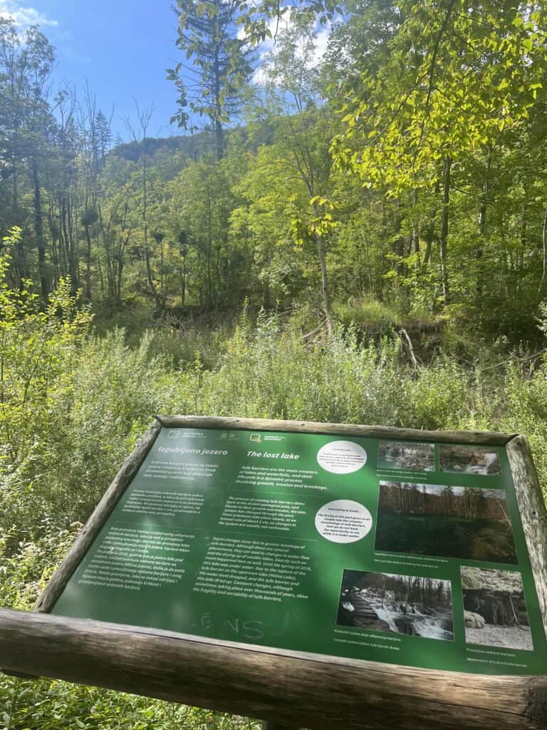 An information sign at the Lost Lake in Plitvice Lakes.