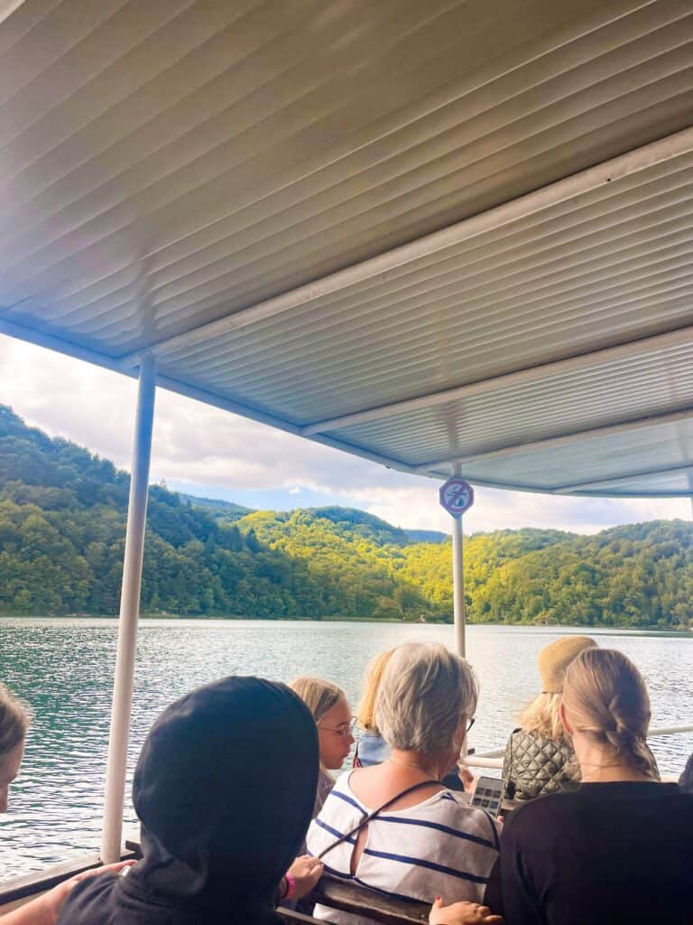 A picture taken from inside the boat ride at Plitvice.